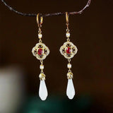 Hetian Magnolia Flower Diamond Earrings Retro Charm Women's Jewelry