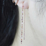 14K Rose Plated Long Kiss Chain Purple Earrings for Women