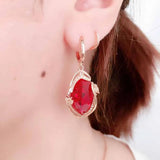 Purple Golden Ruby Earrings for Women Butterfly Crystal Wedding Jewelry