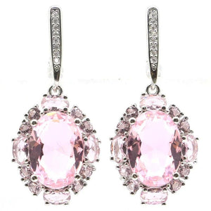 Aquamarine Pink Kunzite CZ Silver Earrings