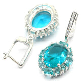 Aquamarine Pink Kunzite CZ Silver Earrings