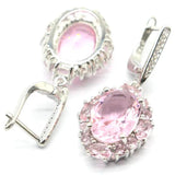 Aquamarine Pink Kunzite CZ Silver Earrings