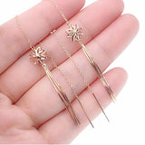 Purple Flower Tassel Earrings 14K Rose Plated Long Chain Ear Line