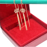Purple Flower Tassel Earrings 14K Rose Plated Long Chain Ear Line
