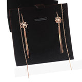 Purple Flower Tassel Earrings 14K Rose Plated Long Chain Ear Line