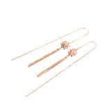 Purple Flower Tassel Earrings 14K Rose Plated Long Chain Ear Line