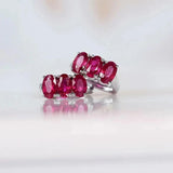Minimalist Silver Hoop Earrings with Ruby Inlay for Women