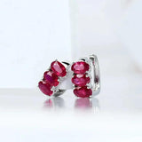 Minimalist Silver Hoop Earrings with Ruby Inlay for Women