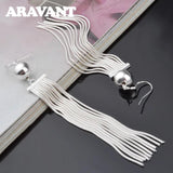 925 Silver Bead Long Drop Earring For Women Wedding Jewelry
