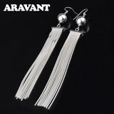 925 Silver Bead Long Drop Earring For Women Wedding Jewelry