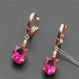 14K Rose Gold Plated Ruby Oval Earrings for Women
