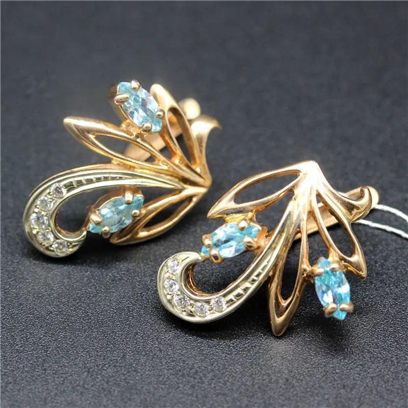 Purple Inlaid Gemstone Rose Earrings Plated 14K Wedding Charm Jewelry