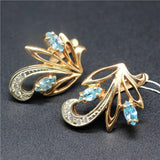 Purple Inlaid Gemstone Rose Earrings Plated 14K Wedding Charm Jewelry