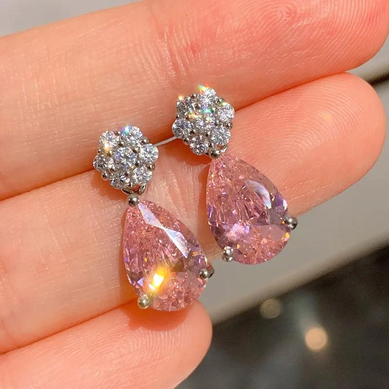 Gemstone Flower 925 Silver Bridesmaid Earrings