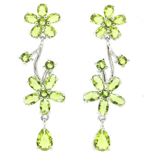 Green Peridot CZ Ladies Engagement Silver Earrings