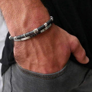 Men's Hematite Gems & Steel Bracelet Set