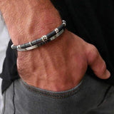 Men's Hematite Gems & Steel Bracelet Set