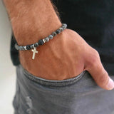 Men's Hematite Gems & Steel Bracelet Set