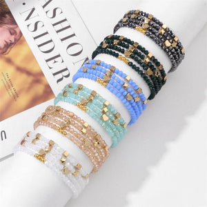 Faceted Crystal Stone Bracelet Set of 3 Small Natural Gems Beads for Men Women