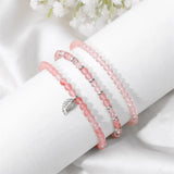 Faceted Crystal Stone Bracelet Set of 3 Small Natural Gems Beads for Men Women