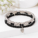 Faceted Crystal Stone Bracelet Set of 3 Small Natural Gems Beads for Men Women