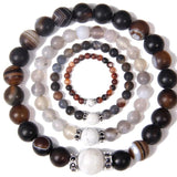 Coffee Stripe Agates Gem Stone Bracelet for Women Men