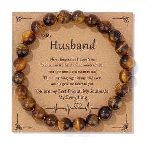 8mm Natural Stone Beaded Bracelets for Lover Dad Mother Gems Bracelet With Card