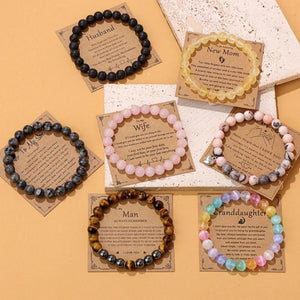 8mm Natural Stone Beaded Bracelets for Lover Dad Mother Gems Bracelet With Card