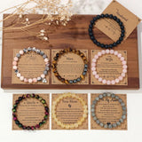 8mm Natural Stone Beaded Bracelets for Lover Dad Mother Gems Bracelet With Card