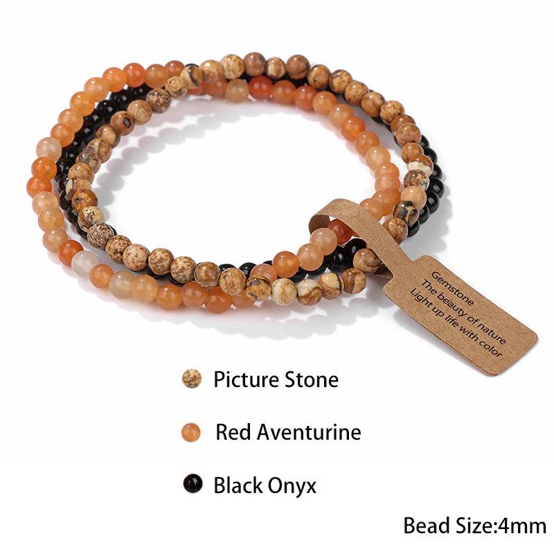 3pc 4mm Gem Beads Bracelet Set Crystal Agates Bangles Wish Tag Men Jewelry