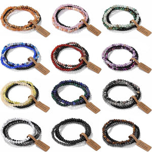 3pc 4mm Gem Beads Bracelet Set Crystal Agates Bangles Wish Tag Men Jewelry