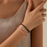 3pc 4mm Gem Beads Bracelet Set Crystal Agates Bangles Wish Tag Men Jewelry