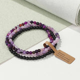 3pc 4mm Gem Beads Bracelet Set Crystal Agates Bangles Wish Tag Men Jewelry