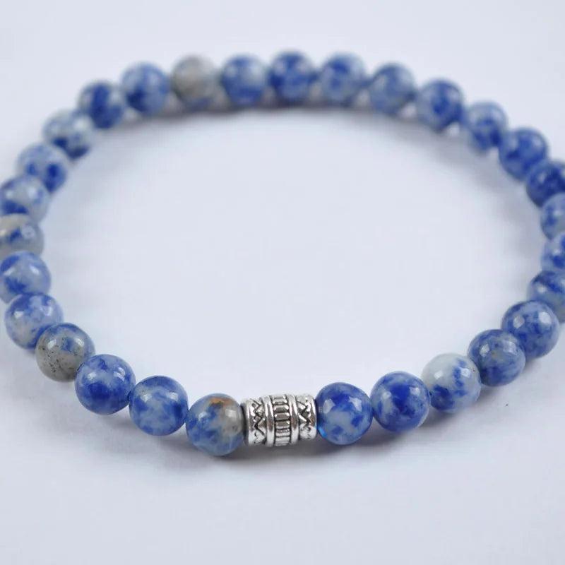 6MM Stone Bead GEM Tibetan Silver Bracelet Stretch Jewelry Gift