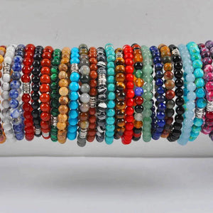 6MM Stone Bead GEM Tibetan Silver Bracelet Stretch Jewelry Gift