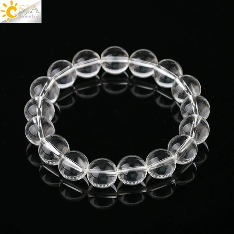 CSJA 12mm Clear Quartz Rock Crystal Beads Bracelet Energy Healing