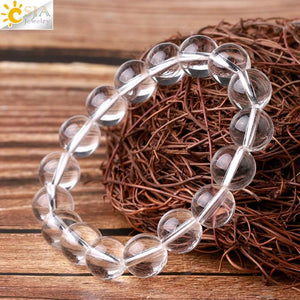 CSJA 12mm Clear Quartz Rock Crystal Beads Bracelet Energy Healing