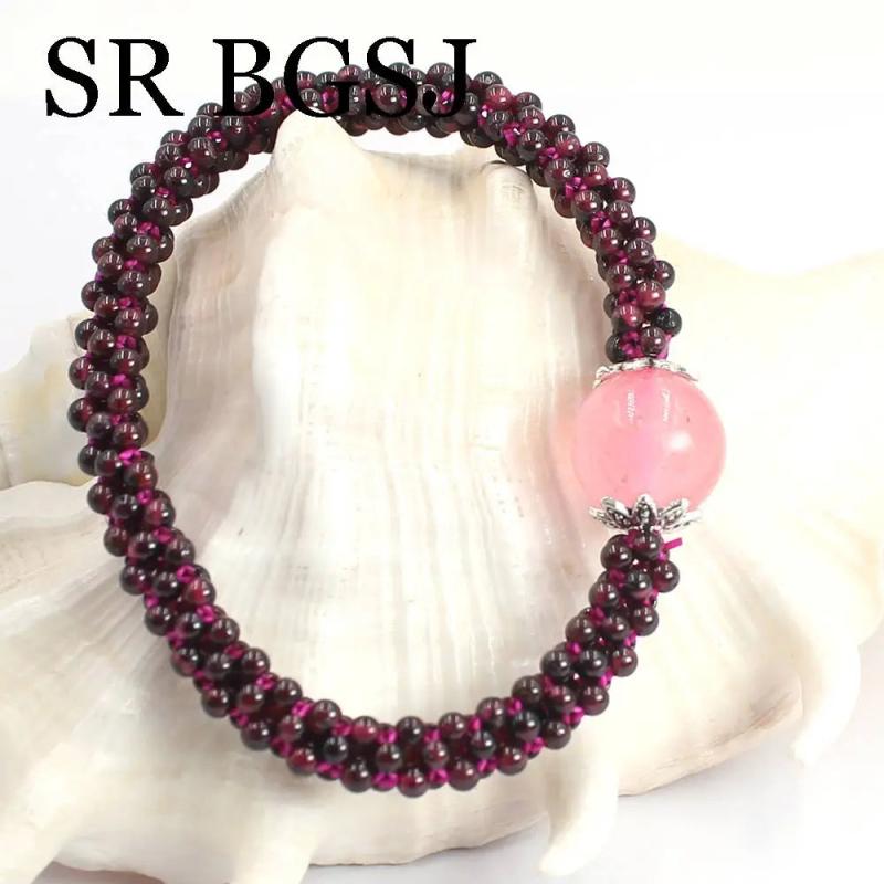 Natural Garnet Rose Quartz Bracelet 7inch