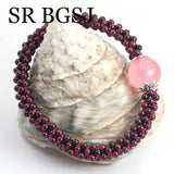 Natural Garnet Rose Quartz Bracelet 7inch