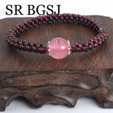 Natural Garnet Rose Quartz Bracelet 7inch