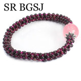 Natural Garnet Rose Quartz Bracelet 7inch
