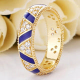 Golden Shine Stones And Stripes Ring Enamel For Women 925 Sterling Silver Ring