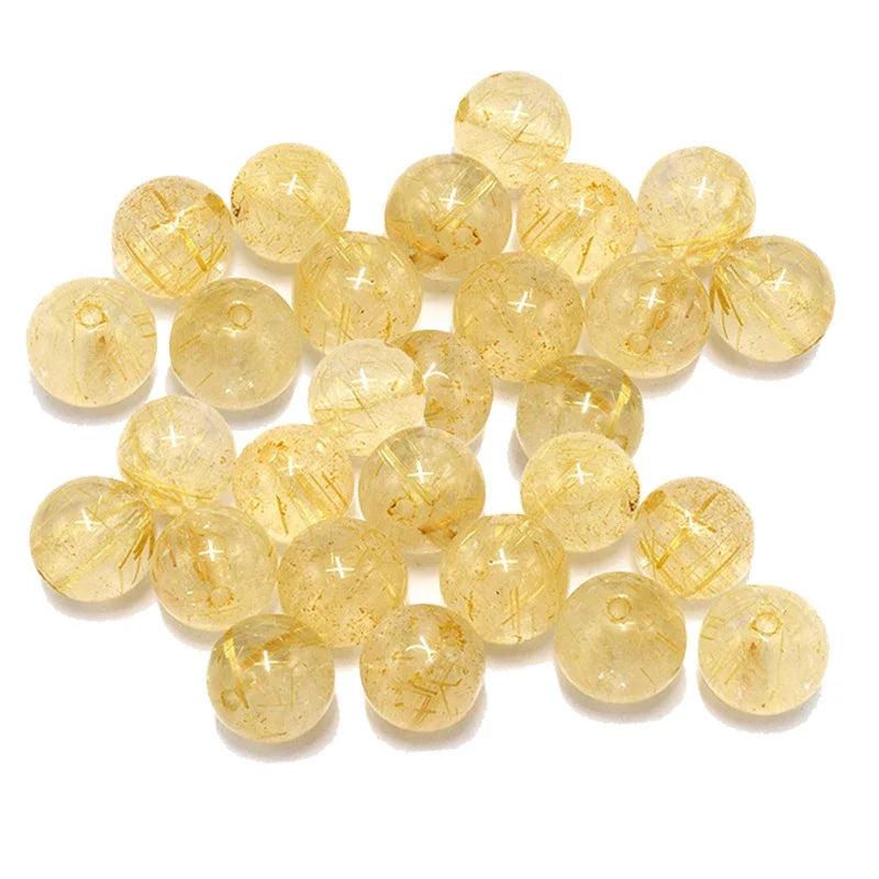 Rutilated Quartz Loose Bead Bracelet DIY Golden Hair Crystal