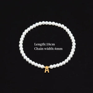 Stainless Steel Initial Letter Bracelet with Pearl Bead for Women