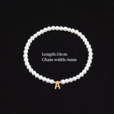 Stainless Steel Initial Letter Bracelet with Pearl Bead for Women