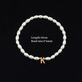 Stainless Steel Initial Letter Bracelet with Pearl Bead for Women