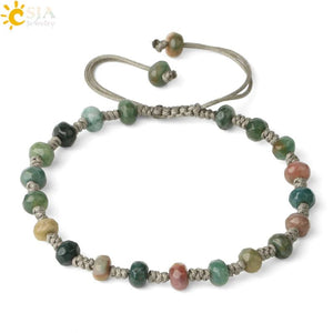 CSJA Stone Bead Bracelet 6mm Crystal Quartz Gray Rope Women Healing Jewelry