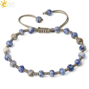 CSJA Stone Bead Bracelet 6mm Crystal Quartz Gray Rope Women Healing Jewelry