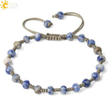 CSJA Stone Bead Bracelet 6mm Crystal Quartz Gray Rope Women Healing Jewelry