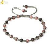 CSJA Stone Bead Bracelet 6mm Crystal Quartz Gray Rope Women Healing Jewelry